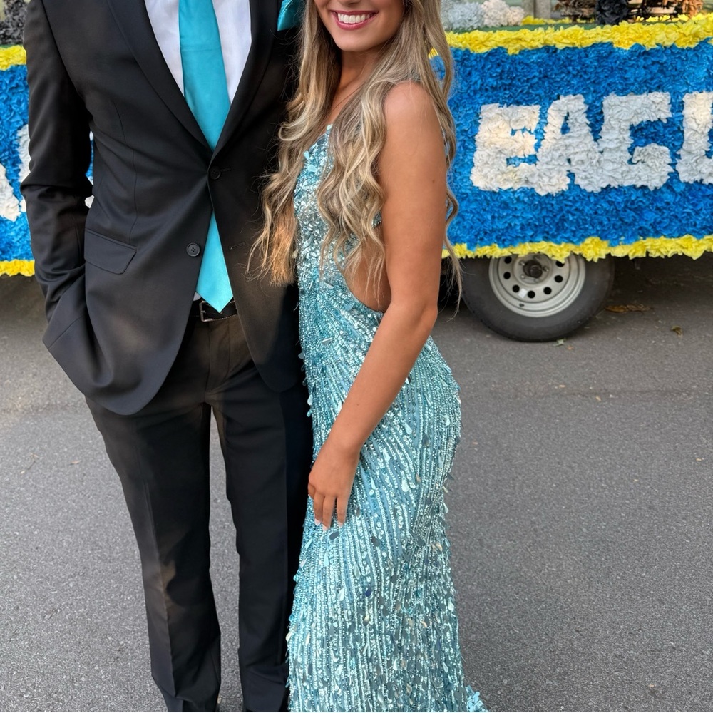 Sherri Hill Light Blue Sequin Beaded Dress- size 000 Style #54912
